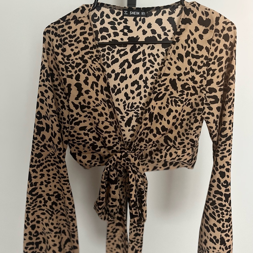 Cheetah Print Tie Crop Top | SHEIN | Size S